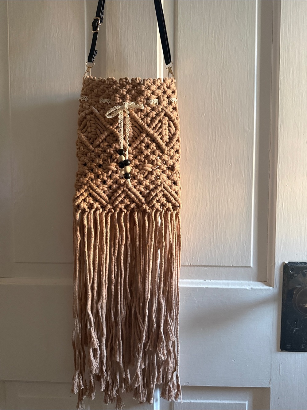 Boho Handwoven Macramé Crossbody Bag - Tan - Picture 2 of 15